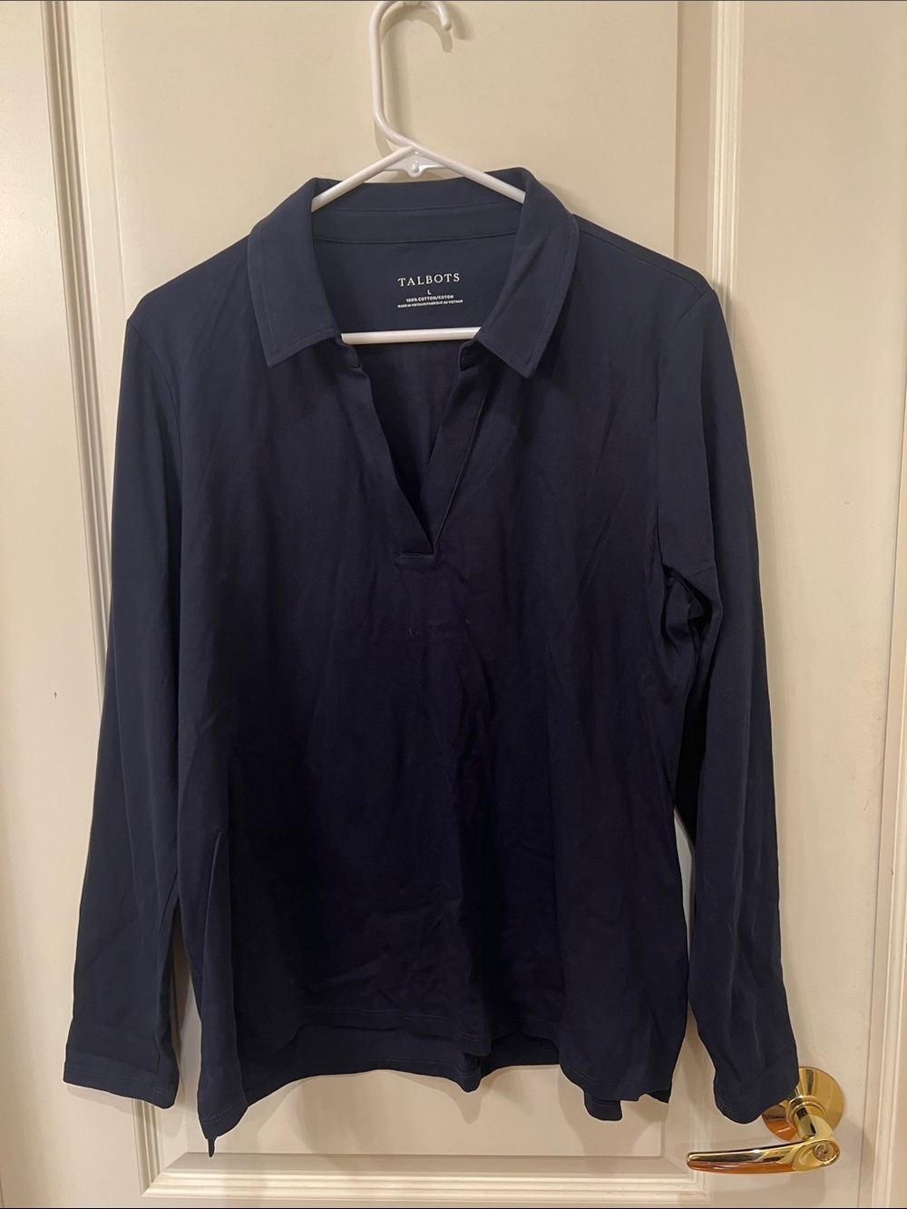 Talbots Navy Long-Sleeve Collared Polo Top